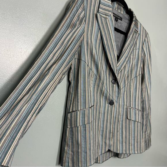 Lafayette 148 New York Striped Blue Tan Blazer Suit Jacket Coat Women’s 8 - Picture 3 of 8